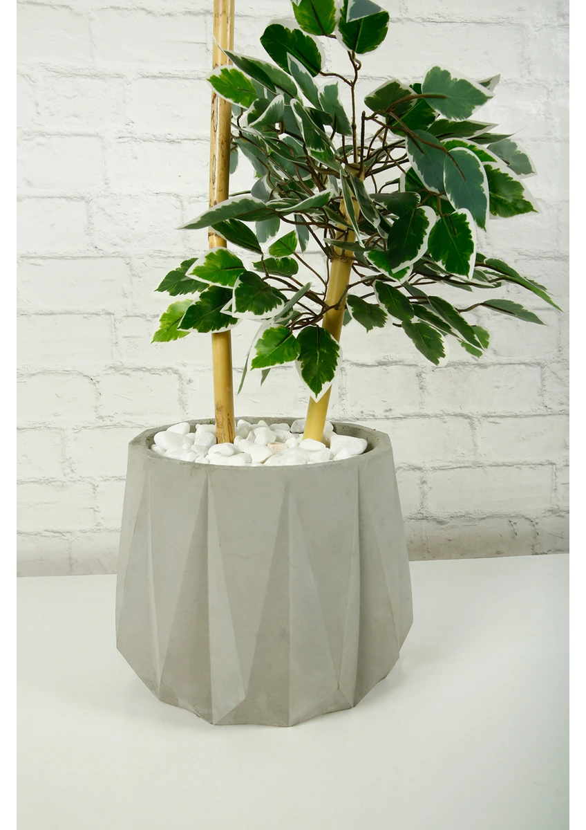 Yapay Çiçek Dekoratif Beton Saksıda Starlight Benjamin Ağacı Bambu Gövdeli Salon Ev Bitki 105 cm